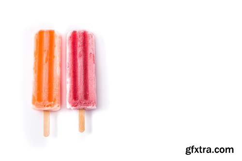 Orange And Strawberry Popsicles Isolated - 7xJPGs