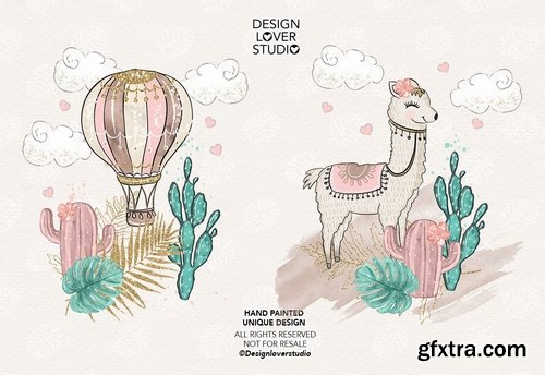 Sweet Lamas design and digital paper pack