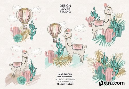 Sweet Lamas design and digital paper pack
