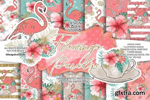 Flamingos Paradise design  and digital paper pack