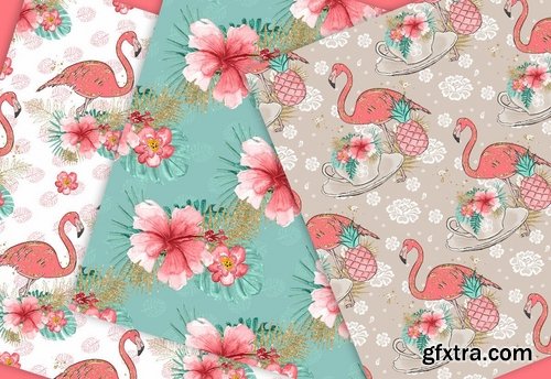 Flamingos Paradise design  and digital paper pack