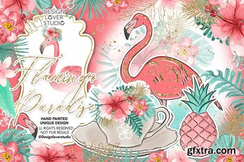 Flamingos Paradise design  and digital paper pack