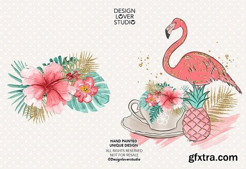 Flamingos Paradise design  and digital paper pack