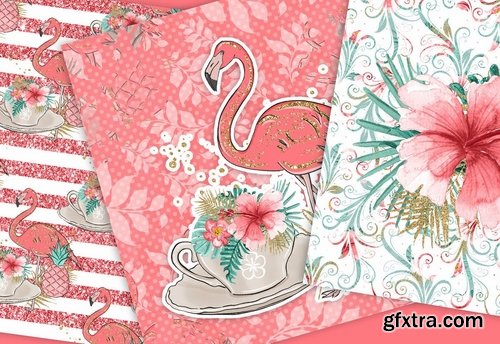 Flamingos Paradise design  and digital paper pack