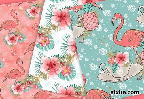 Flamingos Paradise design  and digital paper pack