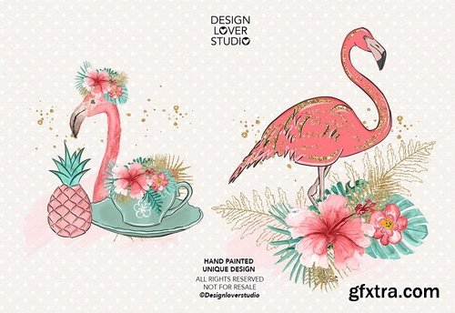 Flamingos Paradise design  and digital paper pack