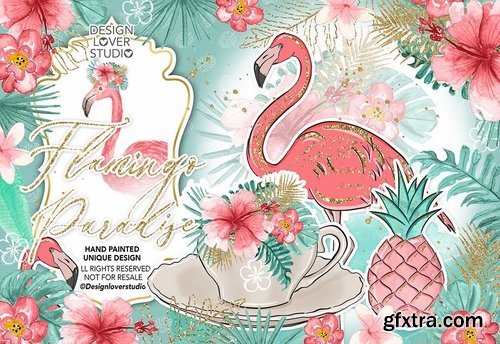 Flamingos Paradise design  and digital paper pack