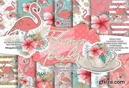 Flamingos Paradise design  and digital paper pack