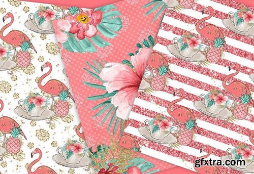 Flamingos Paradise design  and digital paper pack