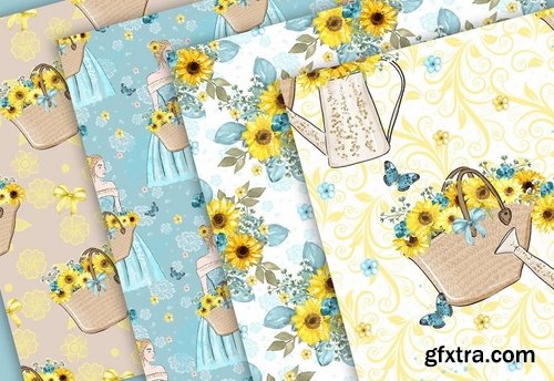 Sunflower Girl design and digital paper pack