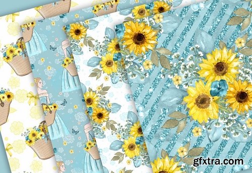 Sunflower Girl design and digital paper pack