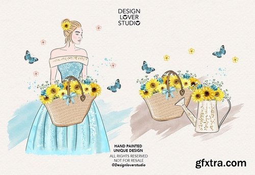 Sunflower Girl design and digital paper pack