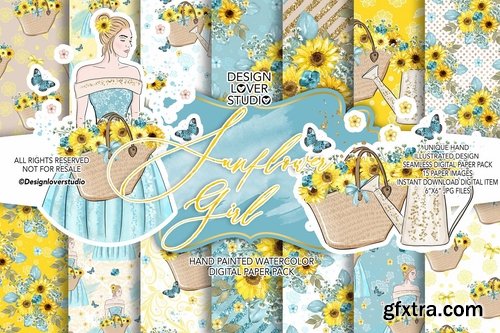 Sunflower Girl design and digital paper pack