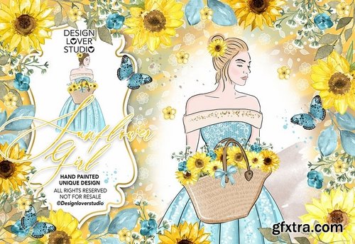 Sunflower Girl design and digital paper pack