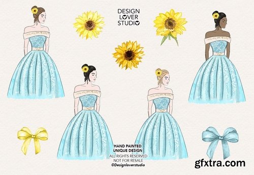 Sunflower Girl design and digital paper pack