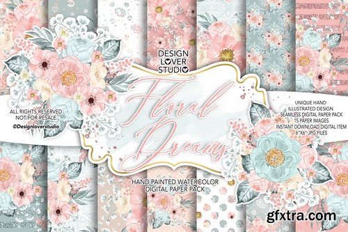 Floral Dreams Blush design  and digital paper pack