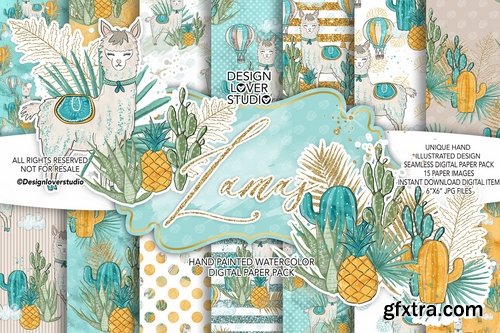 Lama boy design and digital paper pack