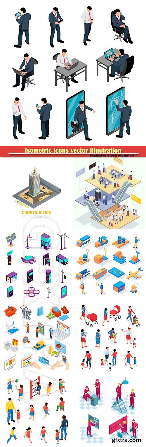 Isometric icons vector illustration, banner design template # 45