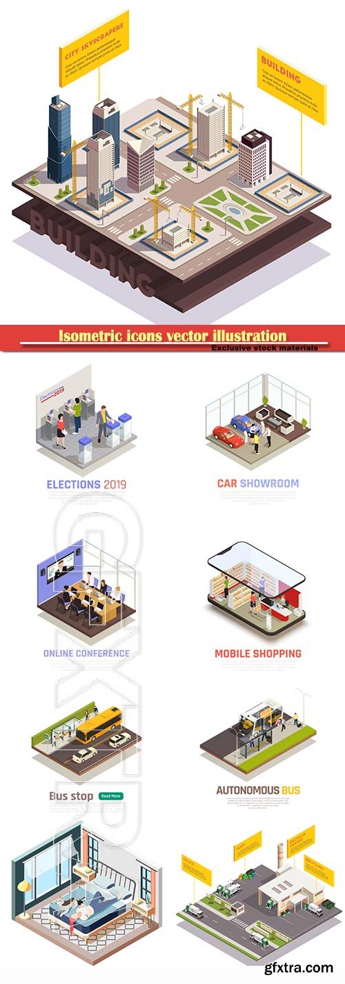 Isometric icons vector illustration, banner design template # 46