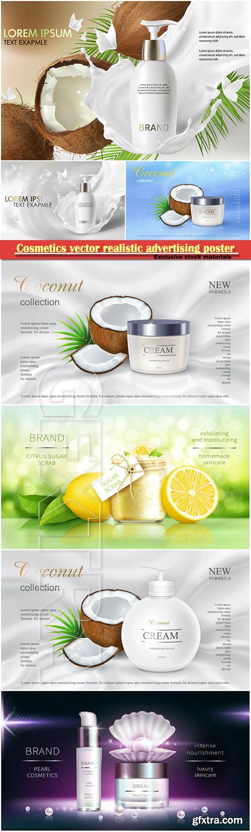 Cosmetics vector realistic advertising poster, packaging for cosmetic products, mockup for glossy magazine