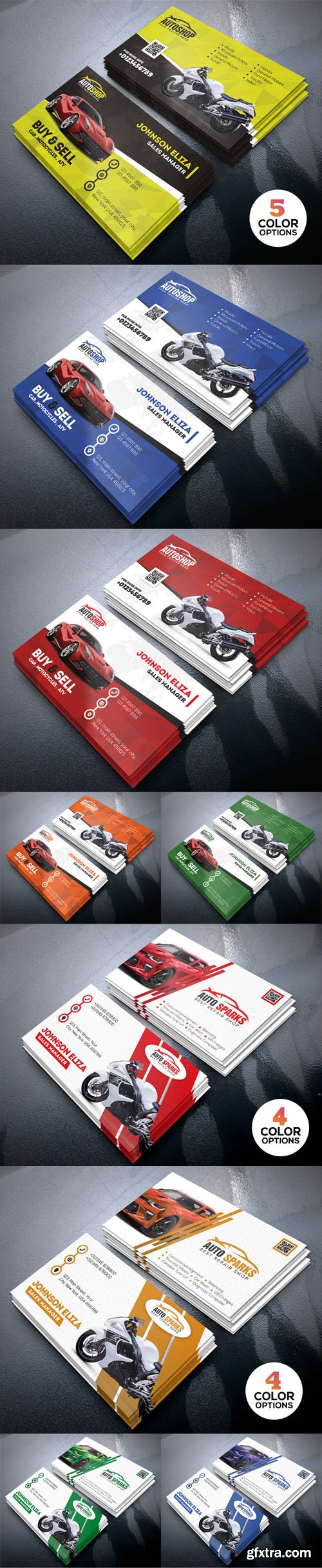 Rent & Auto Repair a Car & Motorcycle Business Cards PSD Templates