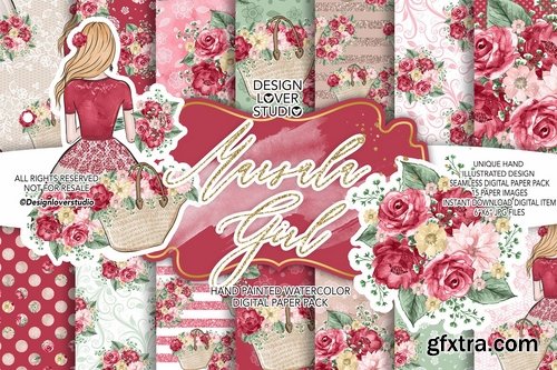 Marsala Girl design and digital paper pack