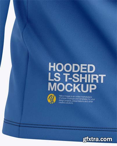 Men's Hooded Long Sleeve T-shirt Mockup - Back Half-Side View