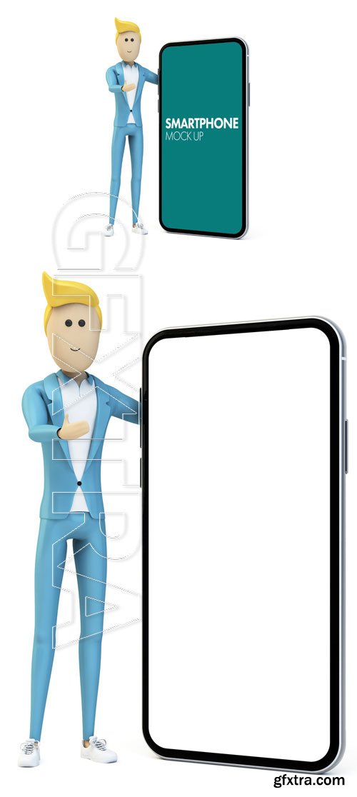 Cartoon Businessman with Smartphone Mockup 261145043