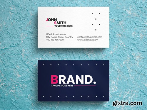 Blue And White Business Card Layout with Pink Accents 263043361