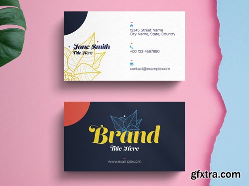 Business Card Layout with Abstract Yellow Natural Accents 263043947