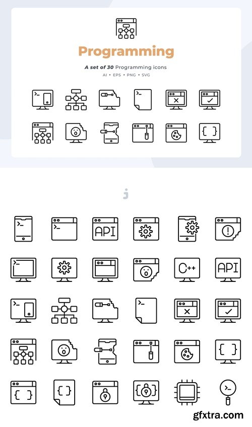 Basic line - 30 Programming Icons