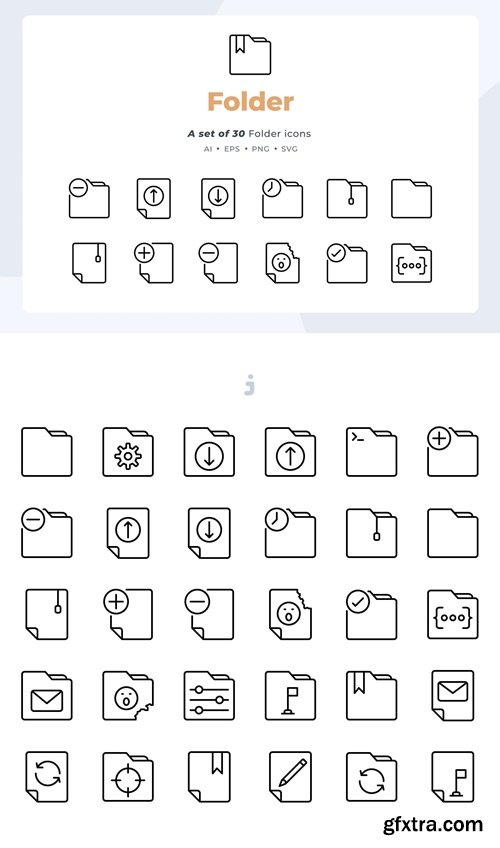 Basic line - 30 Folder and Document Icons