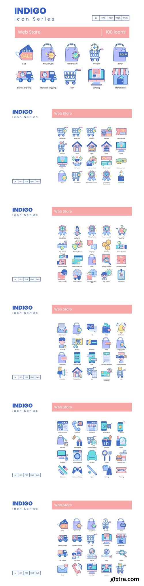 100 Web Store Icons | Indigo Series