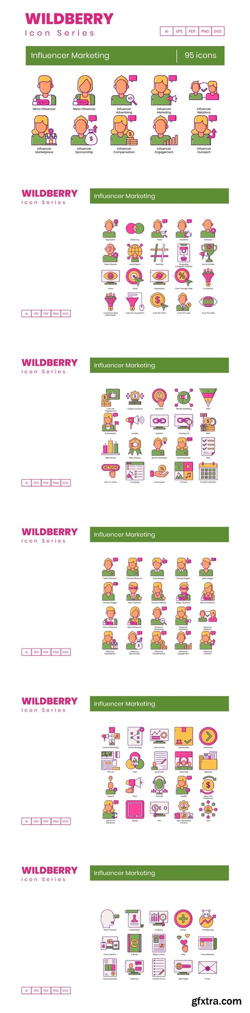 95 Influencer Marketing Icons | Wildberry Series