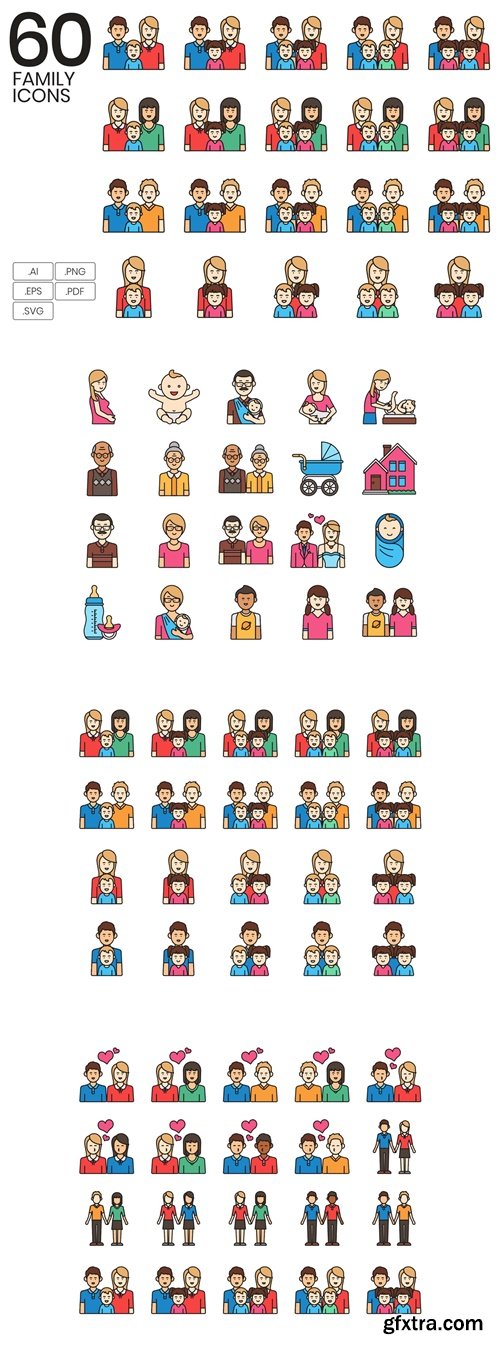 60 Family Icons | Vivid Series