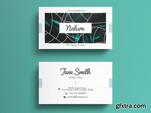 Business Card Layout with Graphic Natural Overlays 263044514