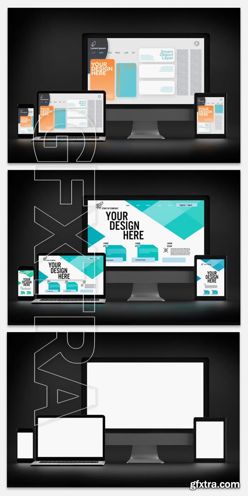 4 Devices with Dark Background Mockup 263751550