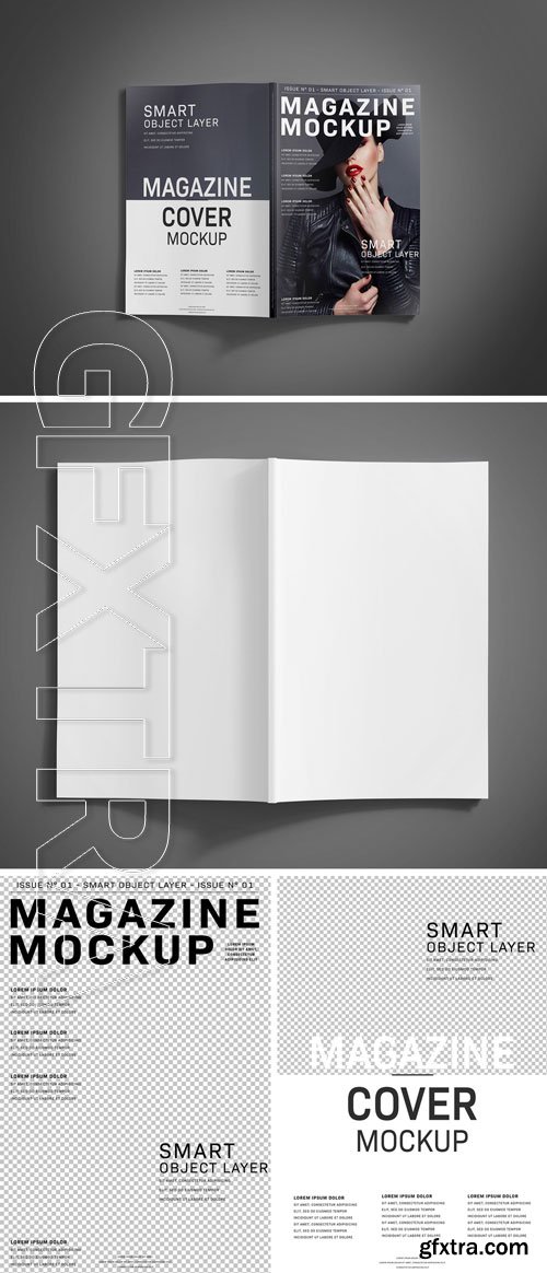 Open Magazine Cover on Grey Mockup 263752808