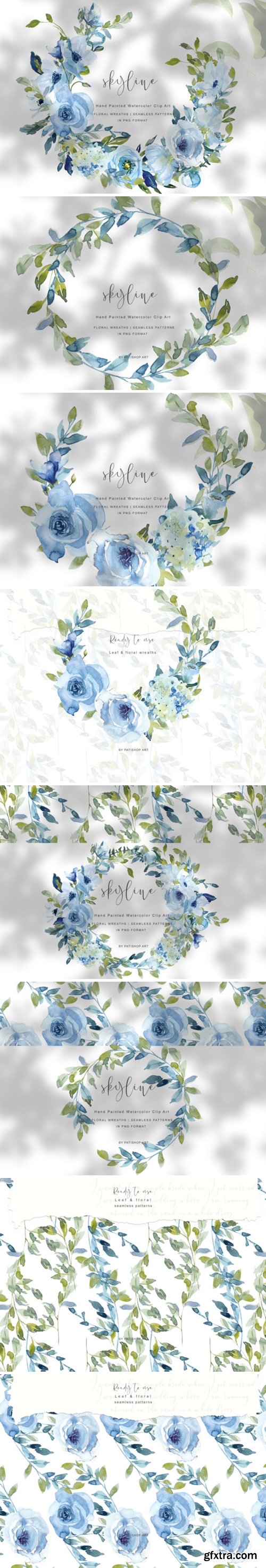 Hand Painted WatercolorFloral Wreath Set