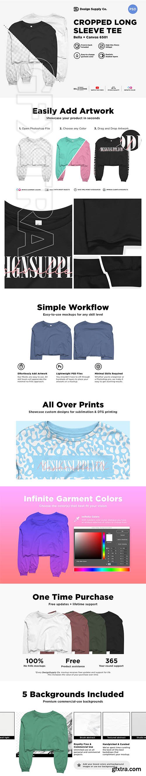 CreativeMarket - Cropped Long Sleeve Tee Mockup 3715582