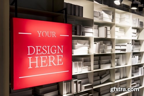 Red Signage At Stationary Store Mockup