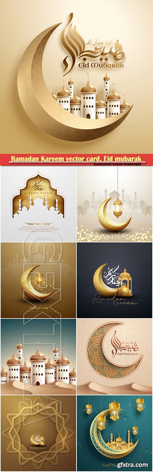 Ramadan Kareem vector card, Eid mubarak calligraphy design templates # 2