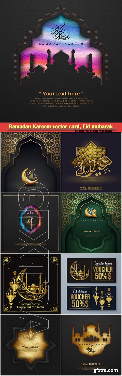 Ramadan Kareem vector card, Eid mubarak calligraphy design templates # 5