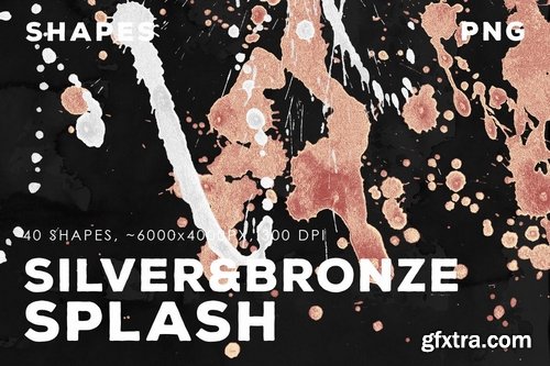 40 PNG Silver & Bronze Paint Splashes