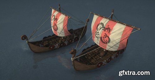 Cgtrader - Game Ready Medieval Viking Ship Pack Low-poly 3D model