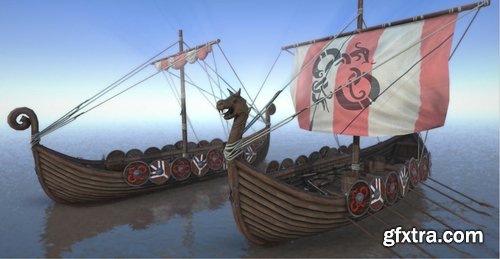 Cgtrader - Game Ready Medieval Viking Ship Pack Low-poly 3D model