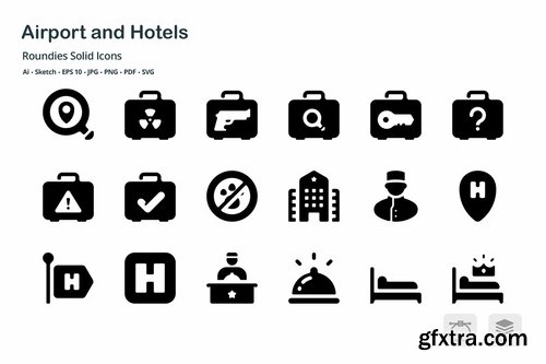 Airport and Hotels Roundies Solid Glyph Icons