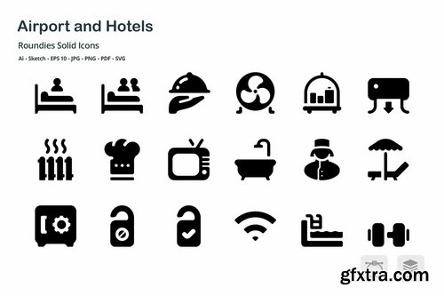 Airport and Hotels Roundies Solid Glyph Icons