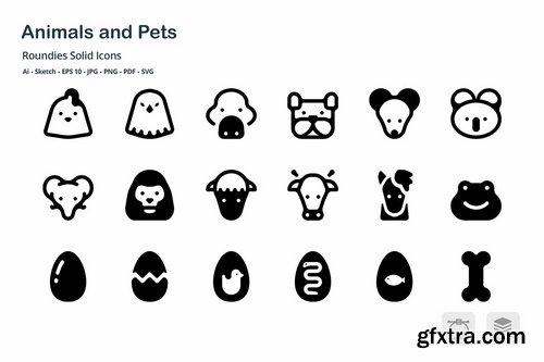 Animals and Pets Roundies Solid Glyph Icons