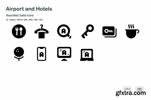 Airport and Hotels Roundies Solid Glyph Icons